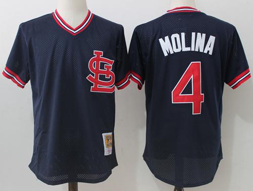 Mitchell And Ness Cardinals #4 Yadier Molina Navy Blue Throwback Stitched MLB Jersey